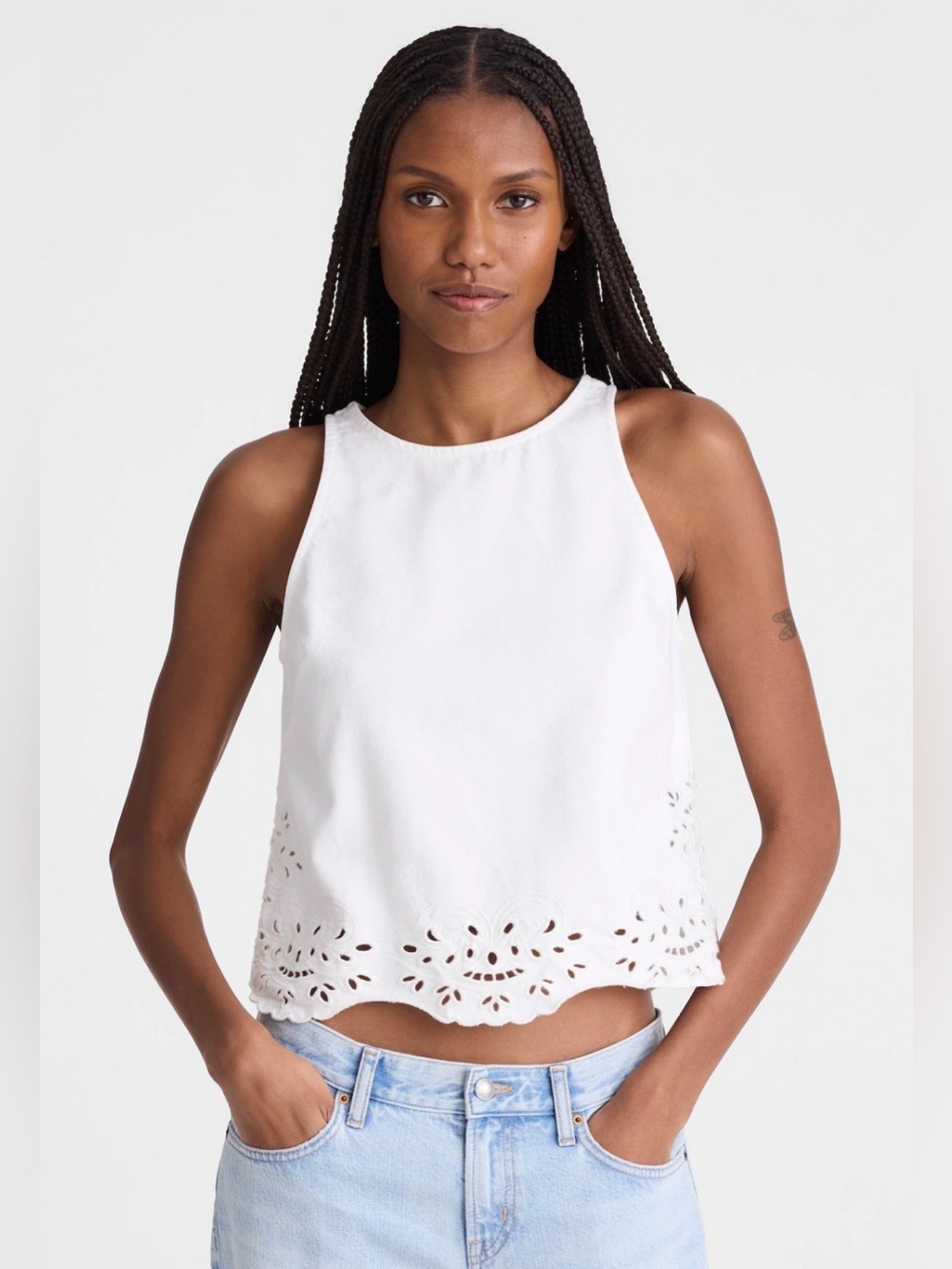 Madewell White Eyelet-Hem Sleeveless Tank Top
